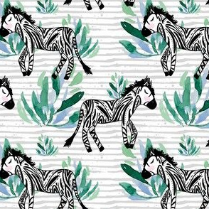 4" Zebras in the Wild with Plants Grey Stripes
