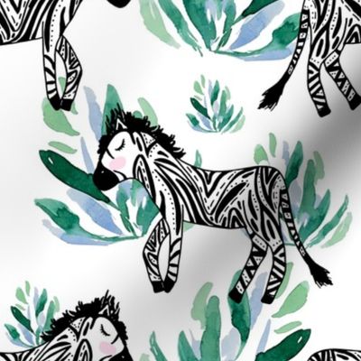 8" Zebras in the Wild with Plants White Back