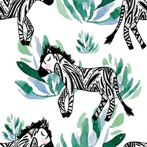 8" Zebras in the Wild with Plants White Back