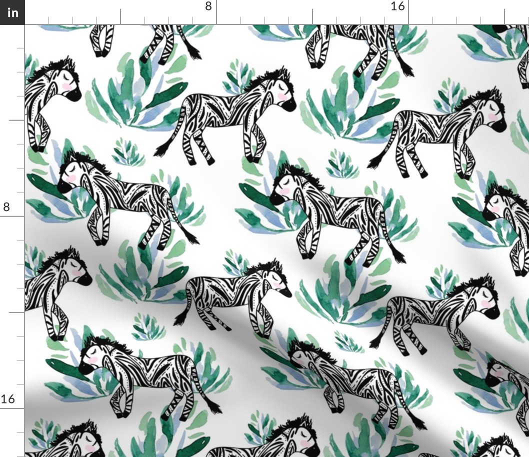 8" Zebras in the Wild with Plants White Back