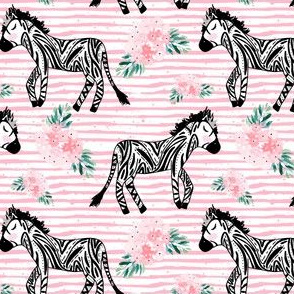 4" Zebras with Crown and Flowers Pink Stripes