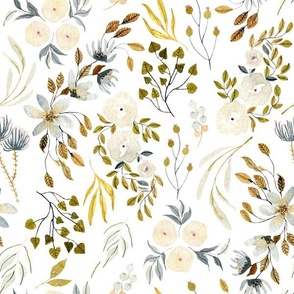12" Gold and Silver Watercolor Floral – 12” repeat GL-HF2