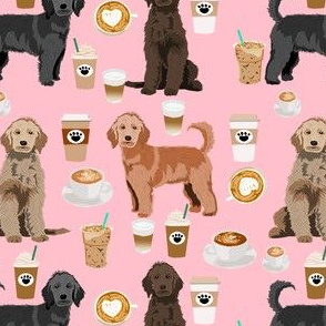 golden doodles coffee fabric - doodle dog fabric, doodle, coffee fabric, doodle dog, - pink