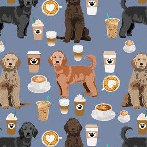 golden doodles coffee fabric - doodle dog fabric, doodle, coffee fabric, doodle dog, - blue
