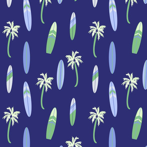 Surfboards & Palm Trees on Dark Blue