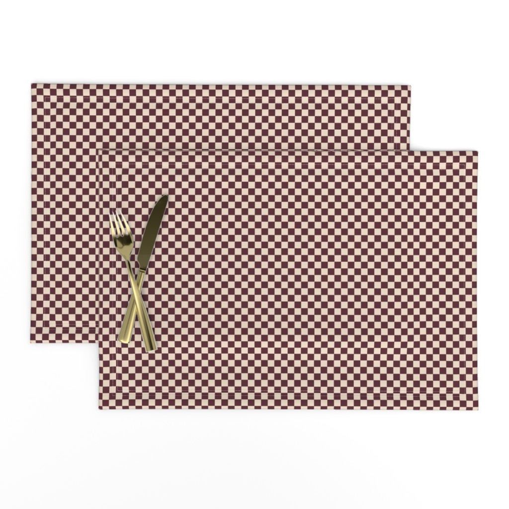 ★ CHECKER ★ Burgundy and White (Ecru) – 1/3 inch / Collection : On fire -Burning Prints