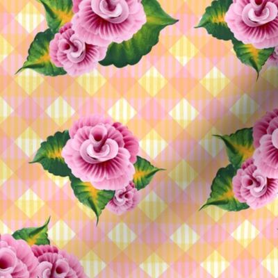 Roses on Pink and Yellow Gingham