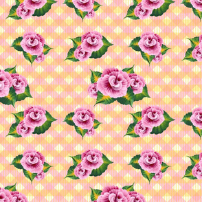 Roses on Pink and Yellow Gingham