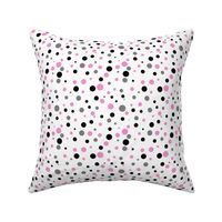 Pink, gray and black polka dots small print