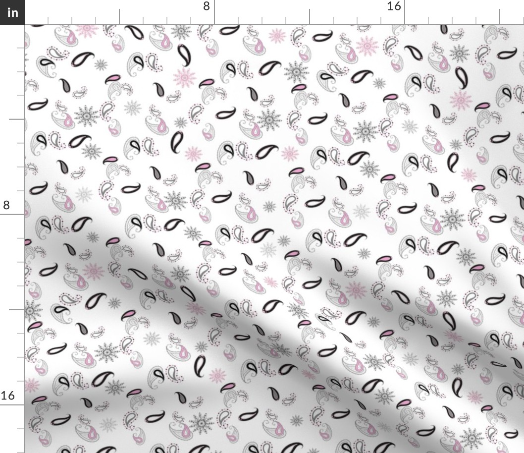 Pink Paisley  with black and grey Small Print