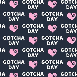 Gotcha day  - paw & heart - dark blue & pink - LAD19