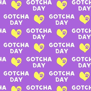 Gotcha day - paw & heart - purple and yellow - LAD19