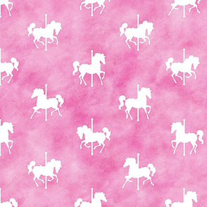 Carousel Horses Pattern on Pink Watercolor