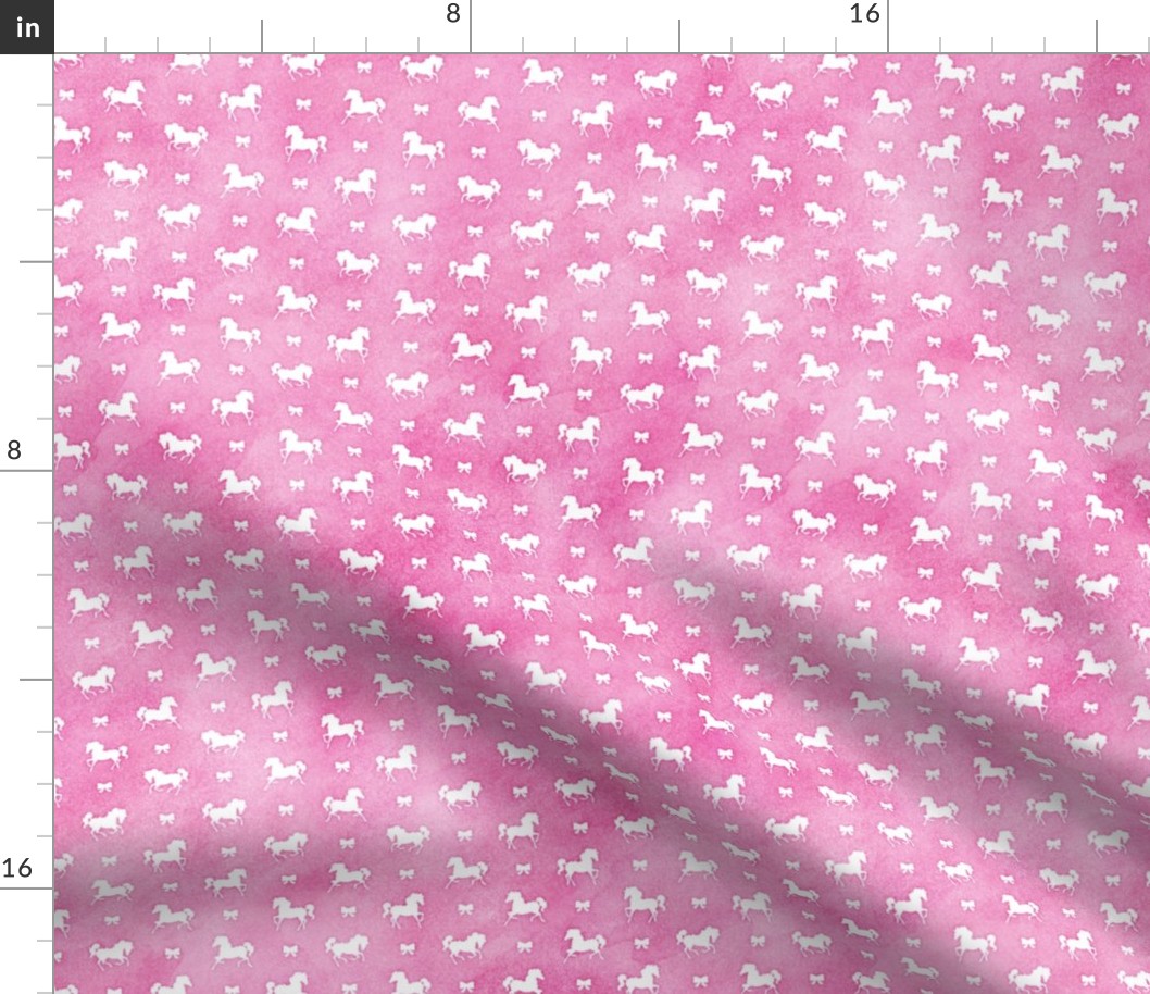 Micro Horses and Bows Pattern on Pink Watercolor