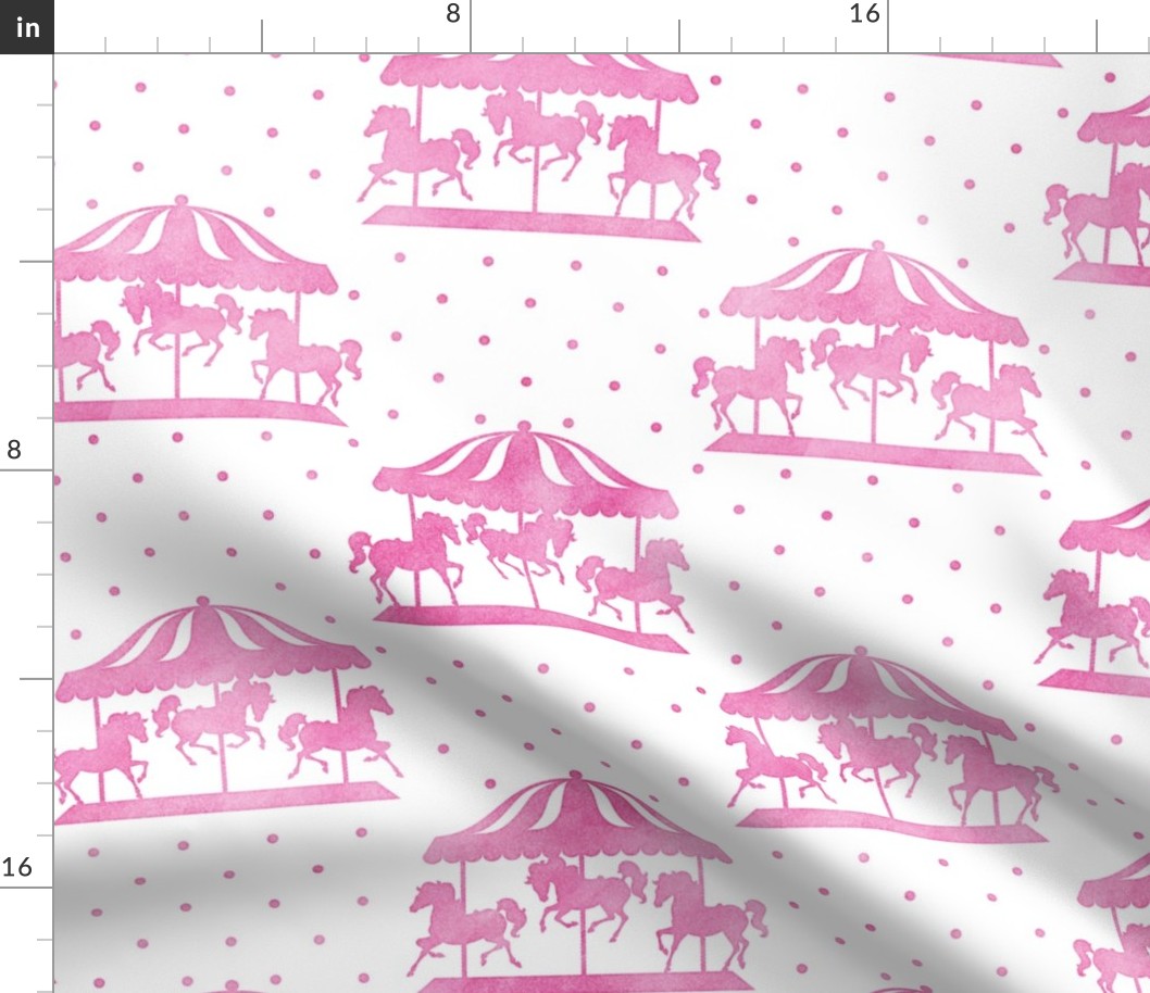 Carousel Pattern Pink Watercolor on White