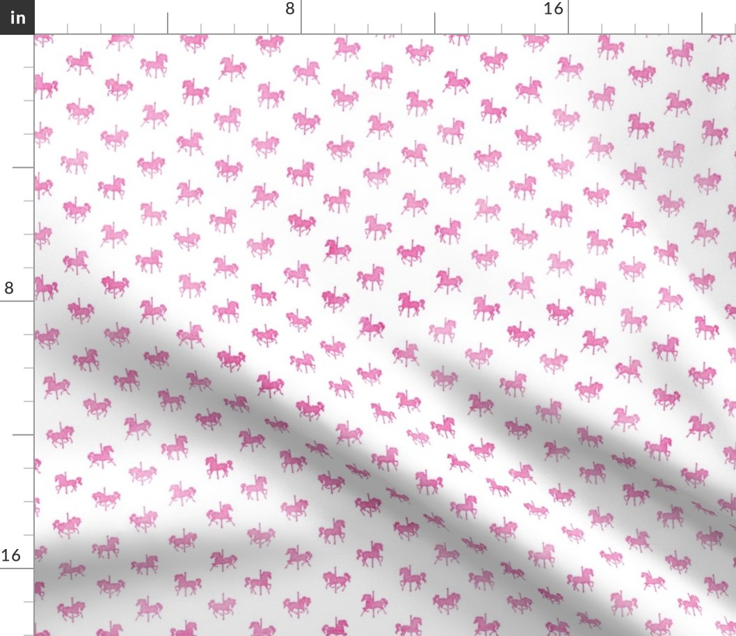 Micro Carousel Horses Pattern Pink Watercolor on White