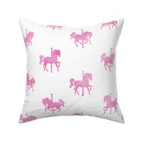 Carousel Horses Pattern Pink Watercolor on White