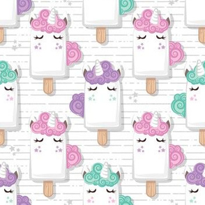 Small scale // Kawaii Cuddly Unicorn Ice Creams // animal popsicles on white background 