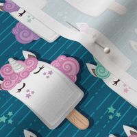 Small scale // Kawaii Cuddly Unicorn Ice Creams // animal popsicles on turquoise background