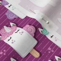 Small scale // Kawaii Cuddly Unicorn Ice Creams // animal popsicles on dark pink background