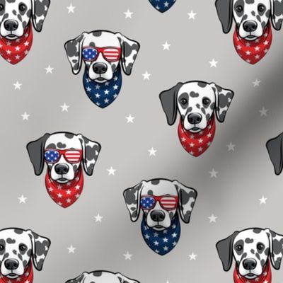 Dalmatians with bandanas and glasses - stars on grey - LAD19