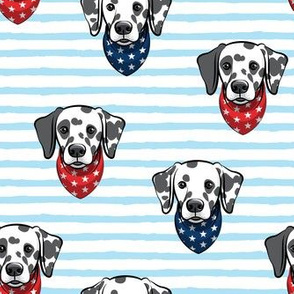 Dalmatians with bandanas - red and blue stars on blue stripes - LAD19