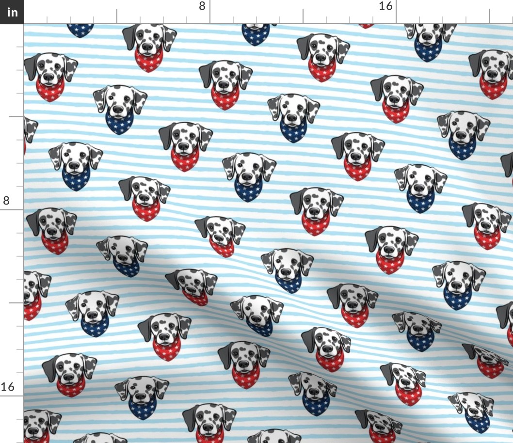 Dalmatians with bandanas - red and blue stars on blue stripes - LAD19
