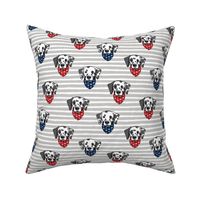 Dalmatians with bandanas - red and blue stars on grey stripes - LAD19