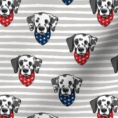 Dalmatians with bandanas - red and blue stars on grey stripes - LAD19