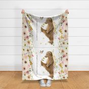 54” x 36” MINKY Bear Wildflower Blanket Panel, Girls Floral Animal Bedding, FABRIC REQUIRED IS 54” or WIDER