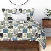 Woodland Animal Tracks Quilt – Cheater Quilt Blanket Fabric (cypress green, fog gray, soldier blue) rustic style A