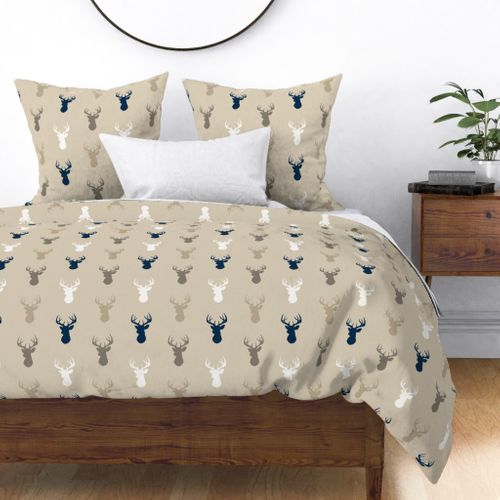 Deer - Navy, taupe, White on beige