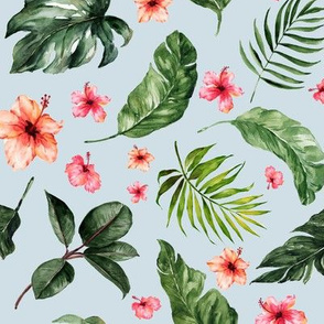 Tropical Hibiscus // Botticelli Blue