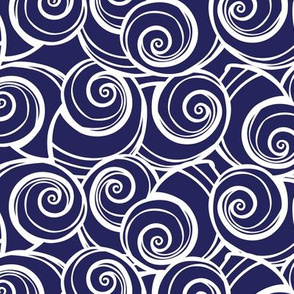 Blue and white spiral snail seashell pattern