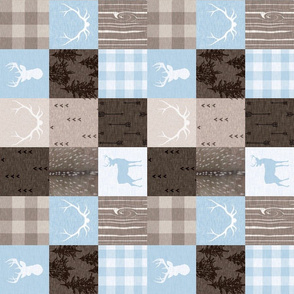 3” rustic woodland quilt - baby blue and brown - rotated