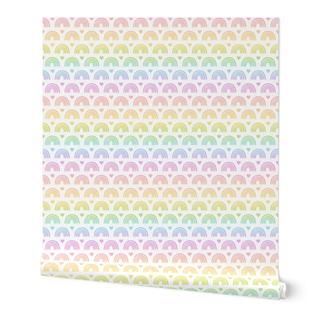 Pastel Gradient Rainbows & Hearts on White