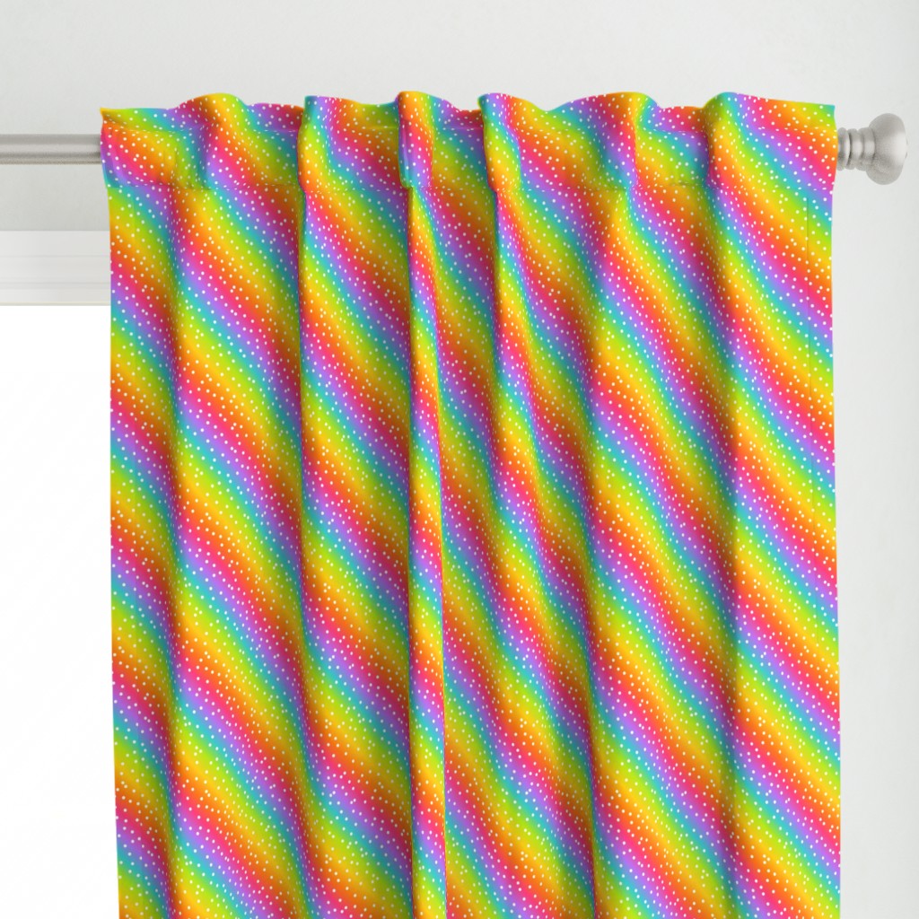 White Confetti on Diagonal Bright Rainbow Gradient