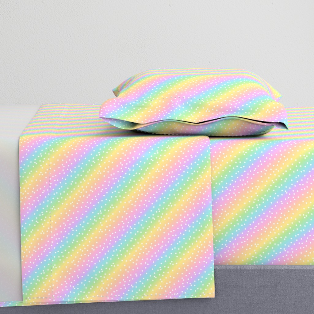 White Confetti on Diagonal Pastel Rainbow Gradient (Small Scale)