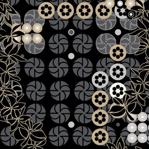 Modern Hawaiian Floral Lei Abstract -Black