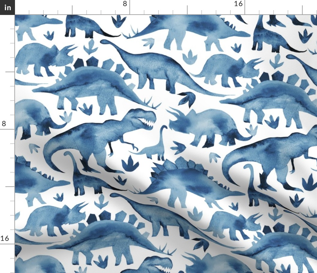 Navy Blue dinosaurs on white - larger scale