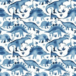 navy blue dinosaurs on white - smaller scale