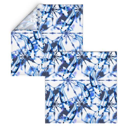 koi shibori blue and white tie dye Japanese carp fish