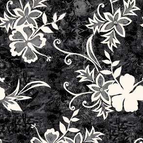 Hawaiian Hibiscus Shibori and Batik - Black