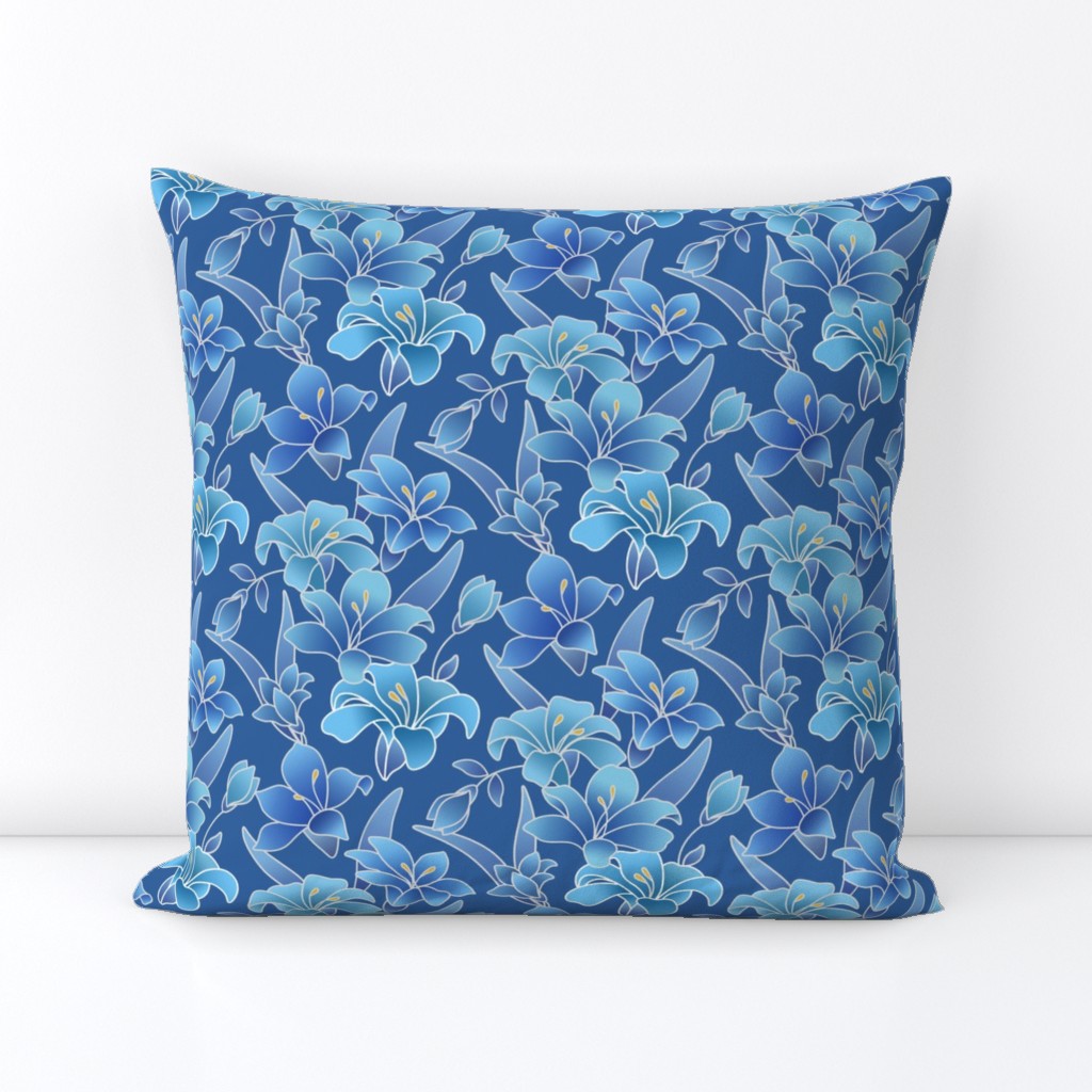 Silk painted Lilies in Blues and Aquas