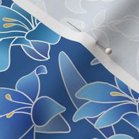 Silk painted Lilies in Blues and Aquas