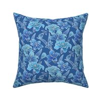 Silk painted Lilies in Blues and Aquas
