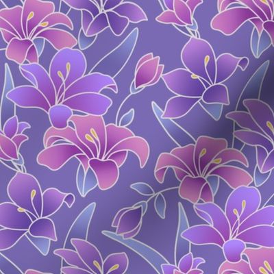 Silk painted lilies in pinks and purples