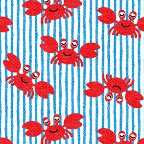 cute crabs - nautical summer - bright blue stripes - LAD19