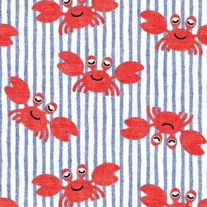 cute crabs - nautical summer - blue  stripes - LAD19