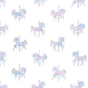 Carousel Horse Pattern in Cotton Candy Watercolor on White